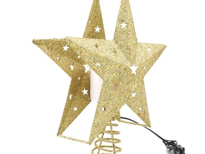 3D Hollow Glitter Christmas Tree Star Topper Lighted with White Rotating Snowflake ProjectorImage2