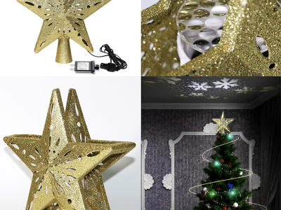 3D Hollow Glitter Lighted Gold Star Tree Topper for Christmas Tree DecorationsImage2